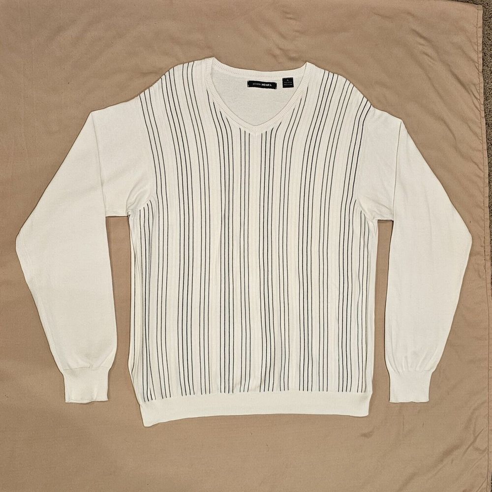 John Henry Sweater‎ Mens V-neck Ribbed/Textured  Cotton Lightweight XL